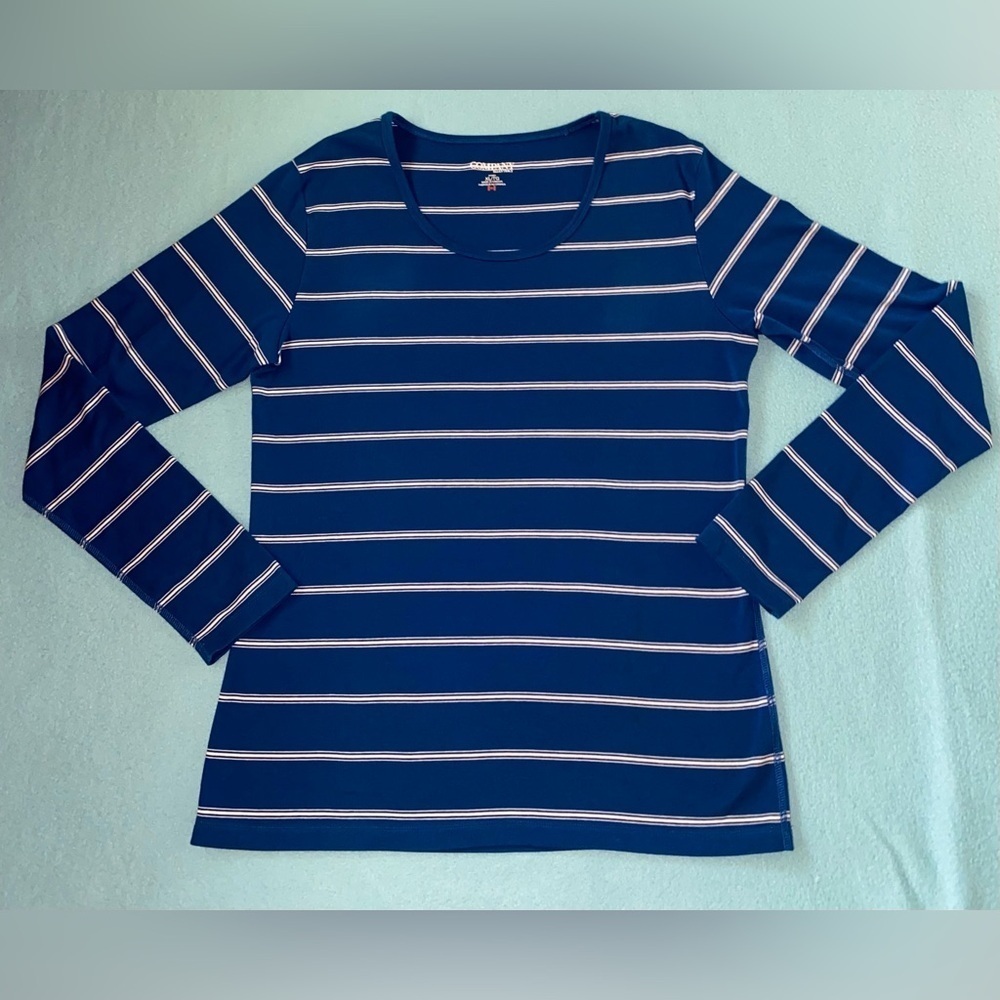COMPANY ELLEN TRACY stripped long sleeve round neck line blue white NEW size XL